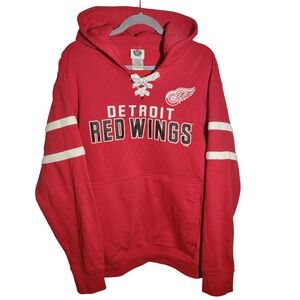 Detroit Red Wings Hockey Lace Up Hoodie Red White Medium NHL Official Licensed